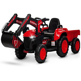 12V 3-in-1 Kids Ride-On Excavator & Tractor with Remote Control, Trailer & LED Lights