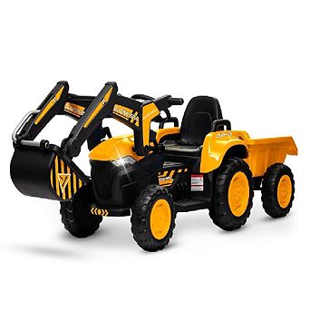 12V 3-in-1 Kids Ride-On Excavator & Tractor with Remote Control, Trailer & LED Lights