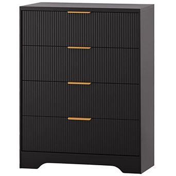Fluted Dresser for Bedroom with 4 Drawers, 38.6" Tall Modern Dresser with Gold Metal Handles