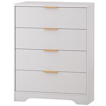 Fluted Dresser for Bedroom with 4 Drawers, 38.6" Tall Modern Dresser with Gold Metal Handles