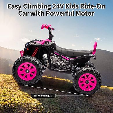 24V 2-Seater Kids ATV, 800W Electric Quad 4 Wheeler, Bluetooth, MP3, Spring Suspension & Knee Pads