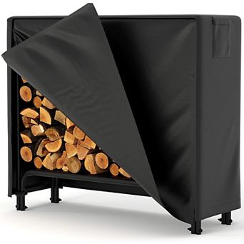 Fancihabor 4FT Firewood Log Rack with Cover Heavy Duty Indoor Outdoor Storage Black Oxford Fabric