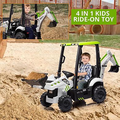 12V Kids 4-in-1 Ride-On Excavator with Remote Control & Adjustable Seat