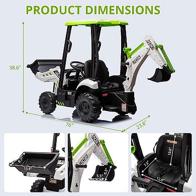 12V Kids 4-in-1 Ride-On Excavator with Remote Control & Adjustable Seat