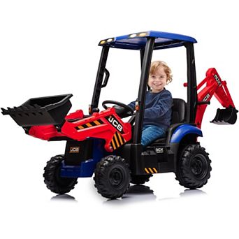 12V Kids 4-in-1 Ride-On Excavator with Remote Control & Adjustable Seat