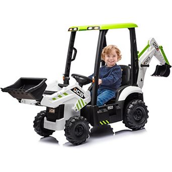 12V Kids 4-in-1 Ride-On Excavator with Remote Control & Adjustable Seat