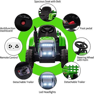 12V Ride-On Tractor with Parental Control & Detachable Trailer. Interactive Toy for Ages 3-6.25W
