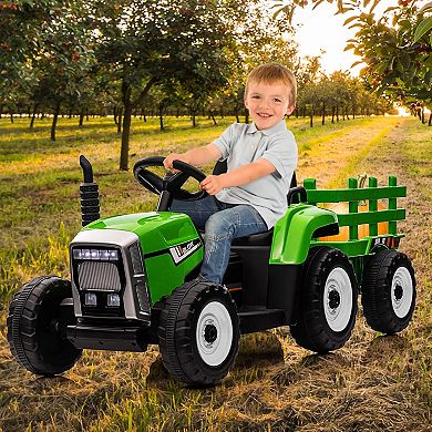 12V Ride-On Tractor with Parental Control & Detachable Trailer. Interactive Toy for Ages 3-6.25W