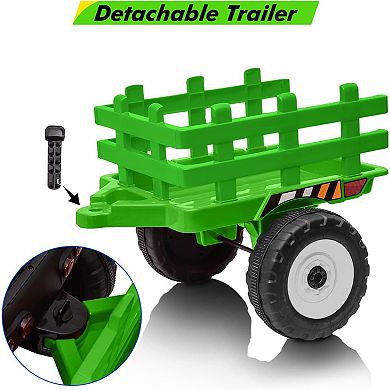 12V Ride-On Tractor with Parental Control & Detachable Trailer. Interactive Toy for Ages 3-6.25W
