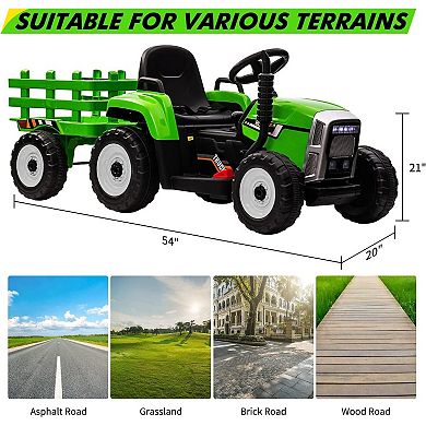 12V Ride-On Tractor with Parental Control & Detachable Trailer. Interactive Toy for Ages 3-6.25W