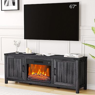 Fancihabor 67-in TV Stand with 23-in Electric Fireplace Adjustable Shelves Remote Brown