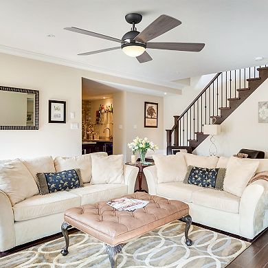 52" Modern Gray Wooden Ceiling Fan with Light and Remote