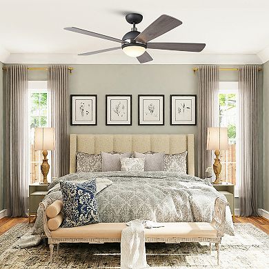 52" Modern Gray Wooden Ceiling Fan with Light and Remote