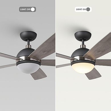 52" Modern Gray Wooden Ceiling Fan with Light and Remote