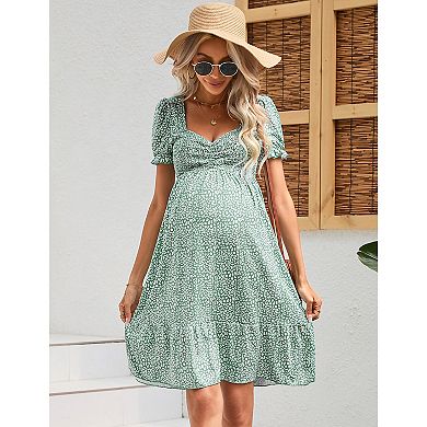 Women's Maternity Dresses A Line Sweetheart Neck Ruffle Flowy Mini Boho Dress