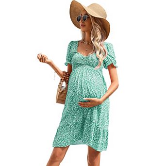 Women's Maternity Dresses A Line Sweetheart Neck Ruffle Flowy Mini Boho Dress