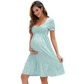 Women's Maternity Dresses A Line Sweetheart Neck Ruffle Flowy Mini Boho Dress