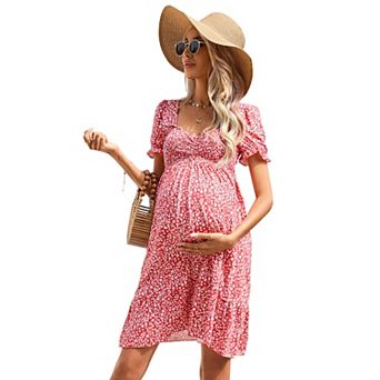 Women's Maternity Dresses A Line Sweetheart Neck Ruffle Flowy Mini Boho Dress