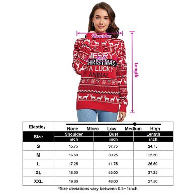 Women's Ugly Christmas Sweater Mock Turtleneck Quarter Zip Knit Pullover Top