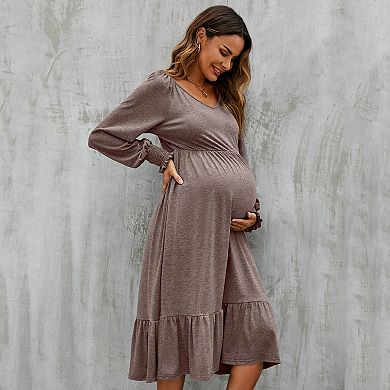 Women's Maternity Dress Ruffle Long Sleeve Pregnancy Clothes