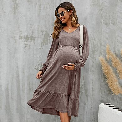 Women's Maternity Dress Ruffle Long Sleeve Pregnancy Clothes