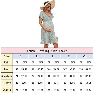 Women's Maternity Casual Flowy Midi Dress Short Sleeve V Neck Ruffle Floral Dress