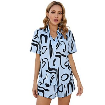 Women's Two-Piece Short Sleeve Set Casual Loose-Fit Tracksuit with Pockets