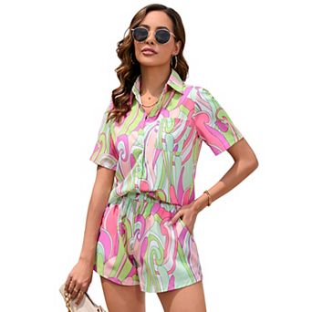 Women's Two-Piece Short Sleeve Set Casual Loose-Fit Tracksuit with Pockets