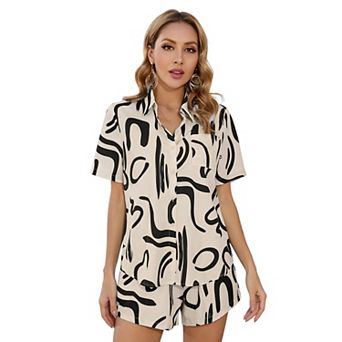 Women's Two-Piece Short Sleeve Set Casual Loose-Fit Tracksuit with Pockets