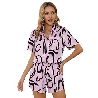 Women's Two-Piece Short Sleeve Set Casual Loose-Fit Tracksuit with Pockets