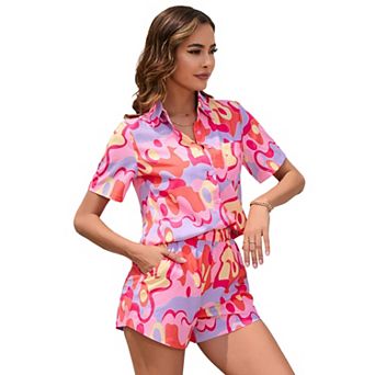 Women's Two-Piece Short Sleeve Set Casual Loose-Fit Tracksuit with Pockets