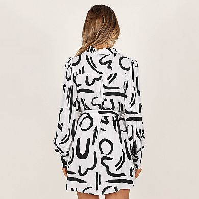 Women's Striped Print Tie Front Shirt Dress