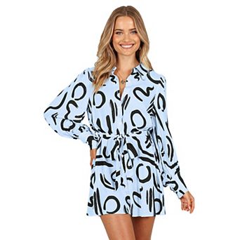 Women's Striped Print Tie Front Shirt Dress