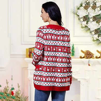 Women Ugly Christmas Open Front Knit Cardigan Sweaters with Pockets