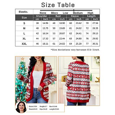 Women Ugly Christmas Open Front Knit Cardigan Sweaters with Pockets