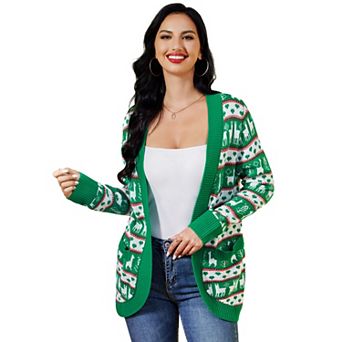 Women Ugly Christmas Open Front Knit Cardigan Sweaters with Pockets