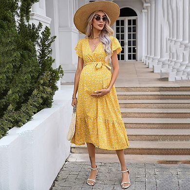 Women's Maternity Short Sleeve V Neck Dress