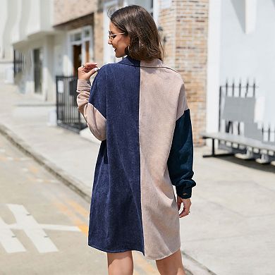Women's Color Block Button Down Shirt Dress