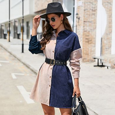 Women's Color Block Button Down Shirt Dress