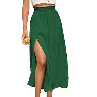 Women's High Waist Dress Floral Print Pleated Maxi Casual Flowy Swing A Line Long Skirts