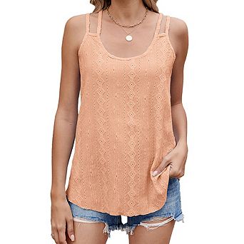 Women's Tank Tops Eyelet Embroidery Spaghetti Strap Scoop Neck Cute Loose Fit Casual Textured Cami