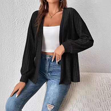 Women's Long Sleeve Open Front Cardigan Knit Jacket Lightweight Sweater for Winter