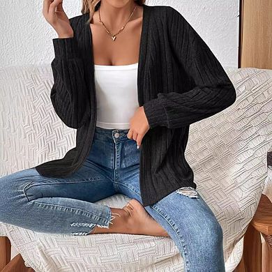 Women's Long Sleeve Open Front Cardigan Knit Jacket Lightweight Sweater for Winter