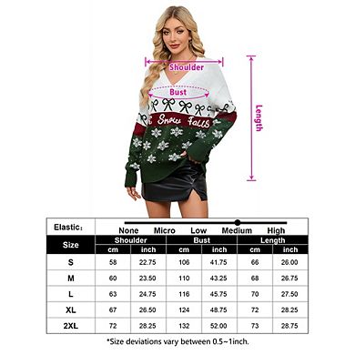 Women's Christmas Pullover Sweater Snowflake Color Block Knit Top