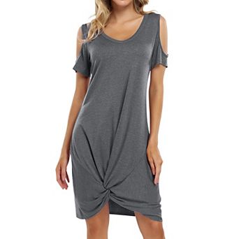 Women Cut Out Shoulder Twist Hem Shift Dress