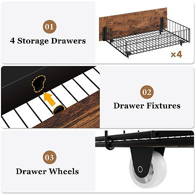 Metal Bed Frame with 4 Drawers,with Headboard, Noise Free, No Box Spring Needed