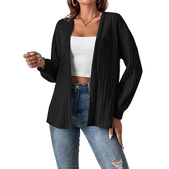Women's Long Sleeve Open Front Cardigan Knit Jacket Lightweight Sweater for Winter
