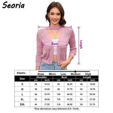 Women's Summer 3/4 Sleeve Crochet Knit Open Front Cardigan Cropped Shrug Bolero Sweaters Tops