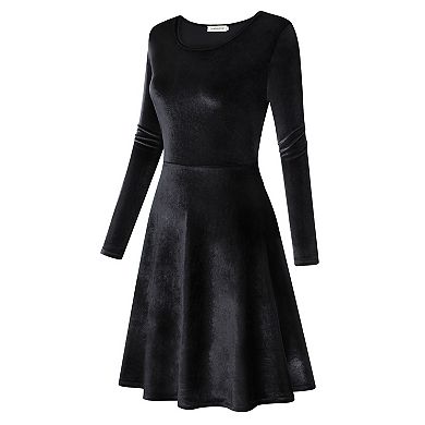 Women Velvet Formal Long Sleeves Dress