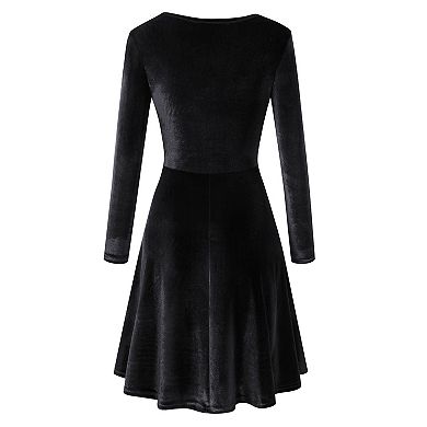 Women Velvet Formal Long Sleeves Dress